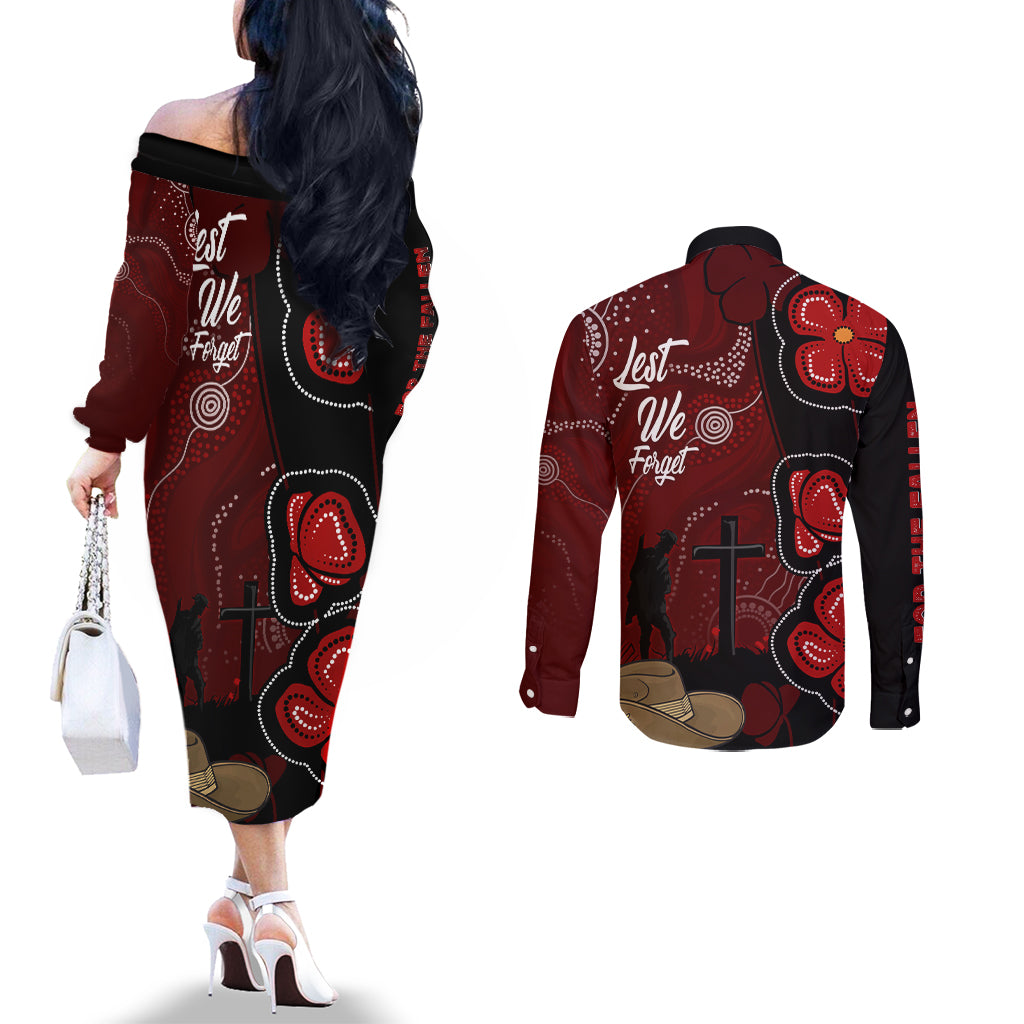 ANZAC Aboriginal Australia Couples Matching Off The Shoulder Long Sleeve Dress and Long Sleeve Button Shirt For the Fallen