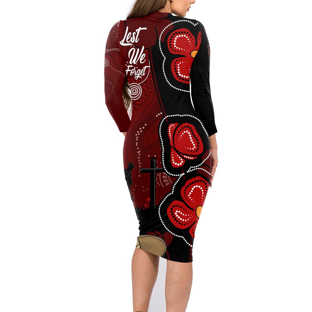 ANZAC Aboriginal Australia Family Matching Long Sleeve Bodycon Dress and Hawaiian Shirt For the Fallen