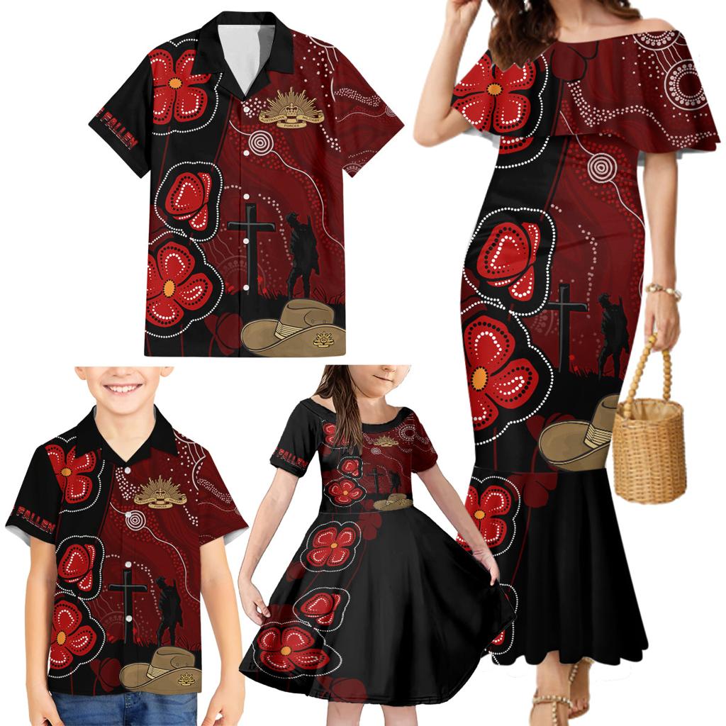 ANZAC Aboriginal Australia Family Matching Mermaid Dress and Hawaiian Shirt For the Fallen