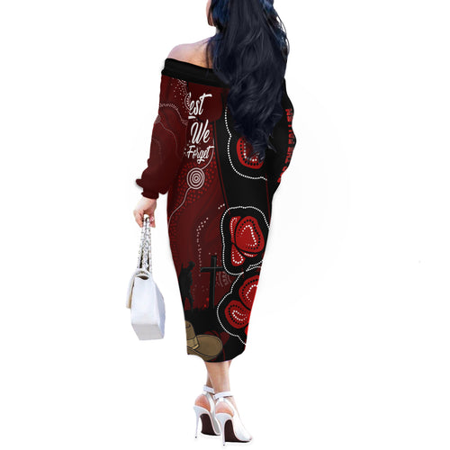 ANZAC Aboriginal Australia Off The Shoulder Long Sleeve Dress For the Fallen