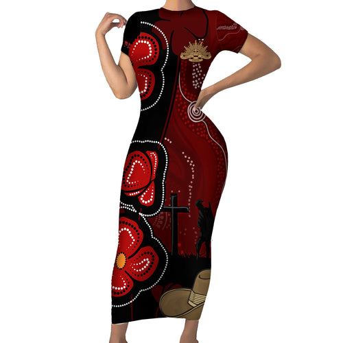ANZAC Aboriginal Australia Short Sleeve Bodycon Dress For the Fallen