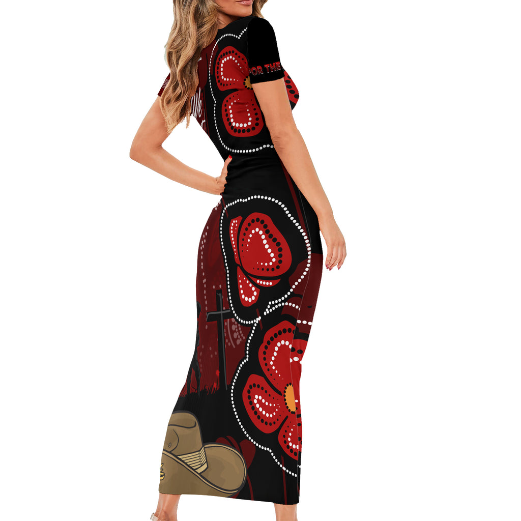 ANZAC Aboriginal Australia Short Sleeve Bodycon Dress For the Fallen