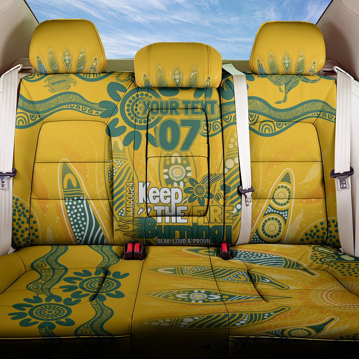 Custom Socceroos NAIDOC Week 2024 Back Car Seat Cover Indigenous Burning Fire National Colors