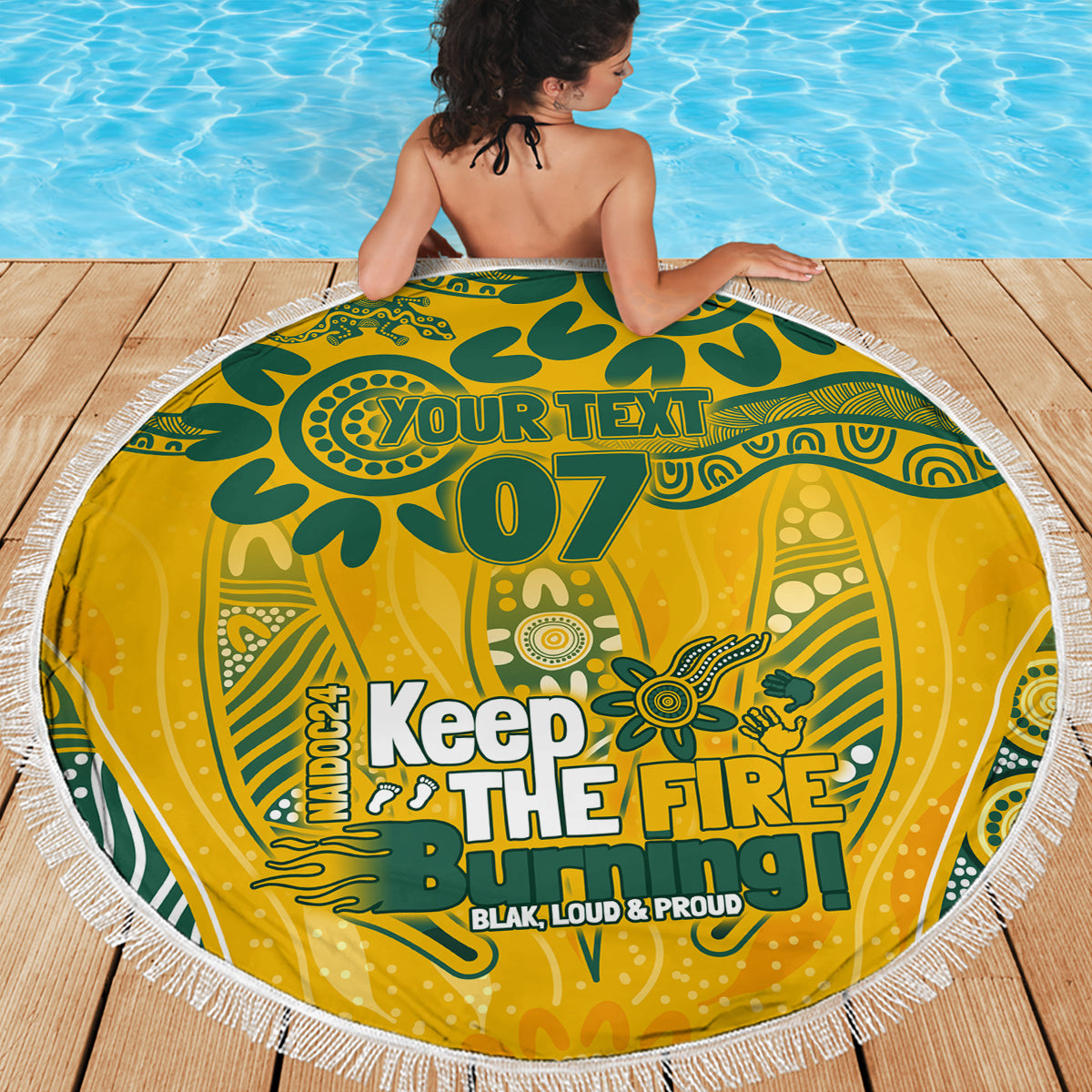 Custom Socceroos NAIDOC Week 2024 Beach Blanket Indigenous Burning Fire National Colors