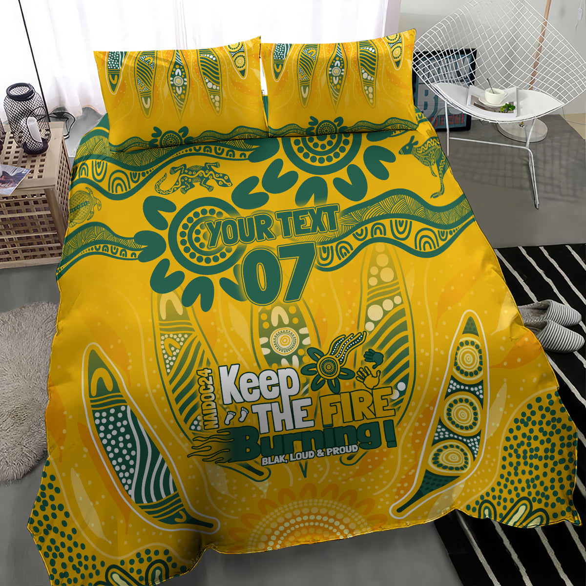 Custom Socceroos NAIDOC Week 2024 Bedding Set Indigenous Burning Fire National Colors