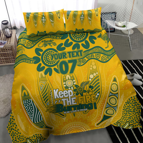 Custom Socceroos NAIDOC Week 2024 Bedding Set Indigenous Burning Fire National Colors