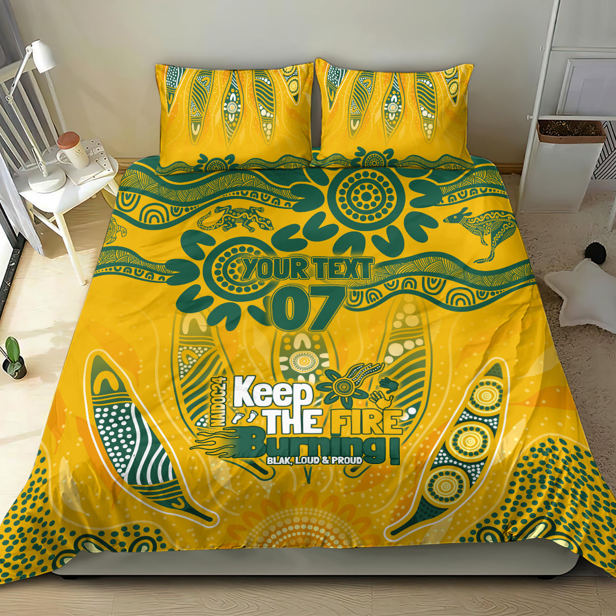 Custom Socceroos NAIDOC Week 2024 Bedding Set Indigenous Burning Fire National Colors