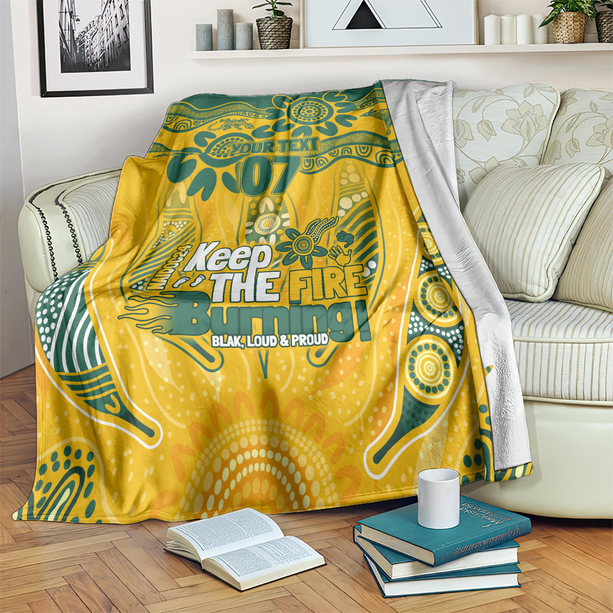 Custom Socceroos NAIDOC Week 2024 Blanket Indigenous Burning Fire National Colors