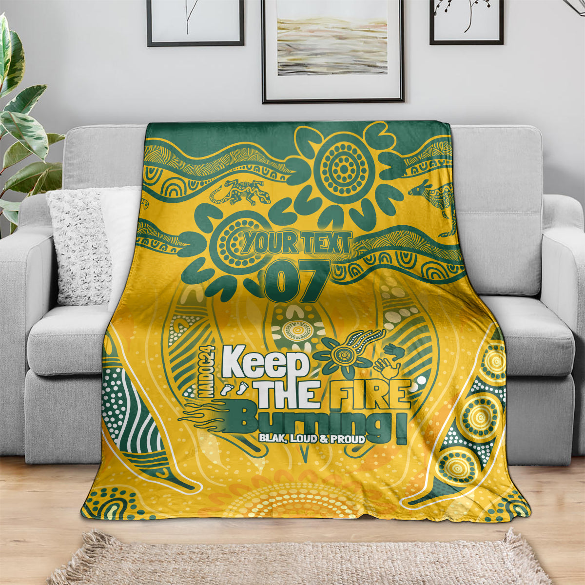Custom Socceroos NAIDOC Week 2024 Blanket Indigenous Burning Fire National Colors