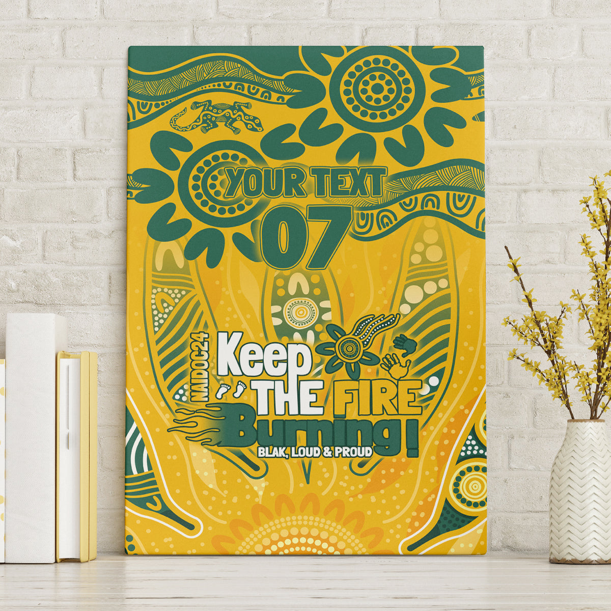 Custom Socceroos NAIDOC Week 2024 Canvas Wall Art Indigenous Burning Fire National Colors