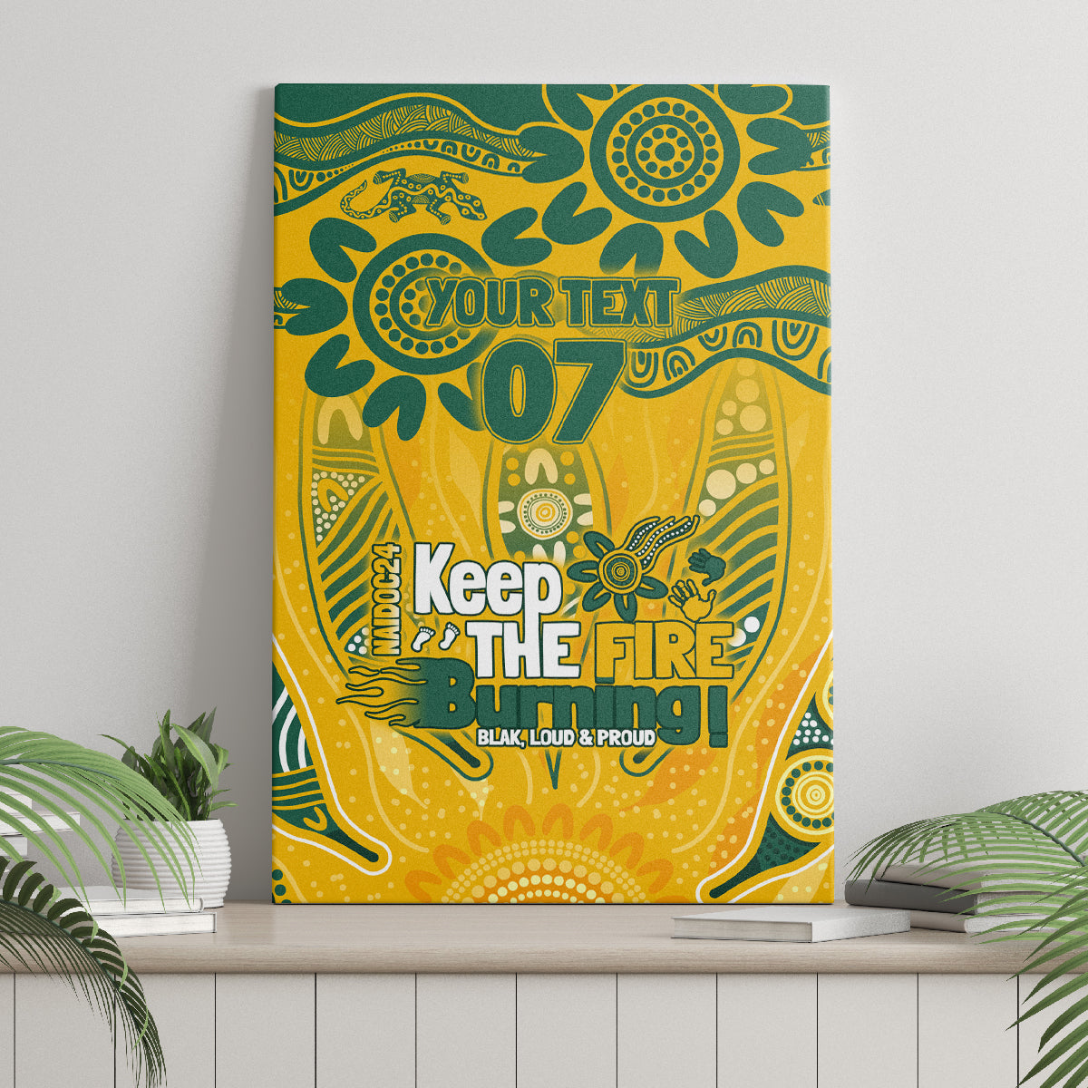 Custom Socceroos NAIDOC Week 2024 Canvas Wall Art Indigenous Burning Fire National Colors