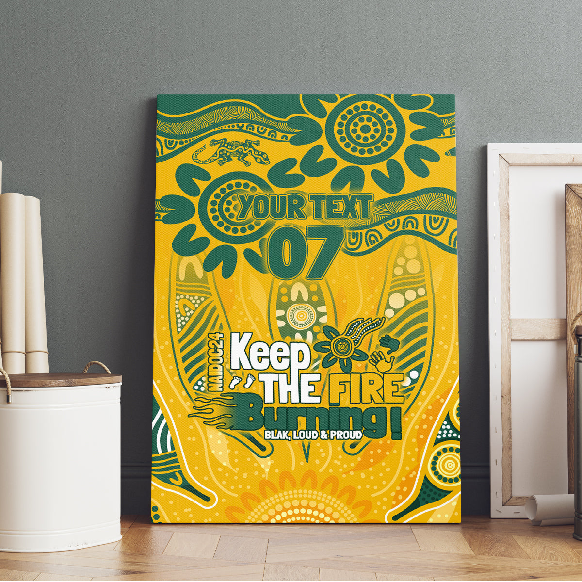 Custom Socceroos NAIDOC Week 2024 Canvas Wall Art Indigenous Burning Fire National Colors