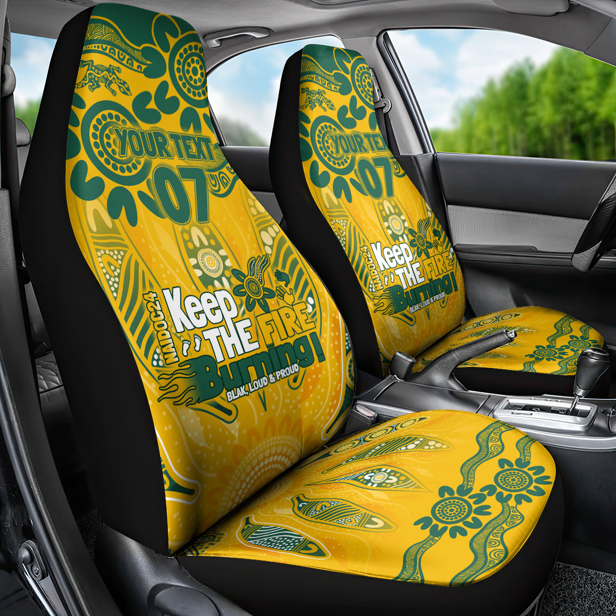 Custom Socceroos NAIDOC Week 2024 Car Seat Cover Indigenous Burning Fire National Colors