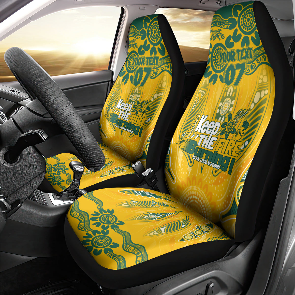 Custom Socceroos NAIDOC Week 2024 Car Seat Cover Indigenous Burning Fire National Colors