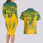 Custom Socceroos NAIDOC Week 2024 Couples Matching Long Sleeve Bodycon Dress and Hawaiian Shirt Indigenous Burning Fire National Colors