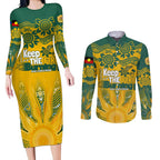 Custom Socceroos NAIDOC Week 2024 Couples Matching Long Sleeve Bodycon Dress and Long Sleeve Button Shirt Indigenous Burning Fire National Colors