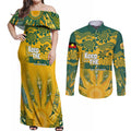 Custom Socceroos NAIDOC Week 2024 Couples Matching Off Shoulder Maxi Dress and Long Sleeve Button Shirt Indigenous Burning Fire National Colors