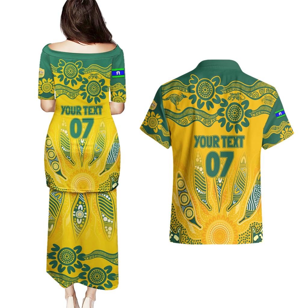Custom Socceroos NAIDOC Week 2024 Couples Matching Puletasi and Hawaiian Shirt Indigenous Burning Fire National Colors