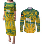 Custom Socceroos NAIDOC Week 2024 Couples Matching Puletasi and Long Sleeve Button Shirt Indigenous Burning Fire National Colors