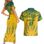Custom Socceroos NAIDOC Week 2024 Couples Matching Short Sleeve Bodycon Dress and Hawaiian Shirt Indigenous Burning Fire National Colors