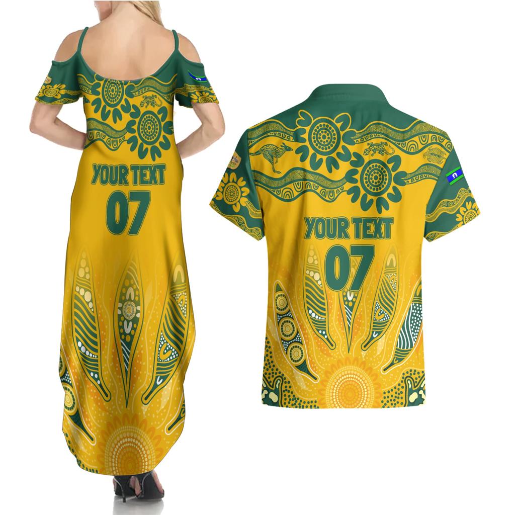 Custom Socceroos NAIDOC Week 2024 Couples Matching Summer Maxi Dress and Hawaiian Shirt Indigenous Burning Fire National Colors