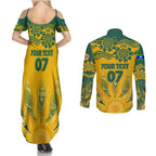 Custom Socceroos NAIDOC Week 2024 Couples Matching Summer Maxi Dress and Long Sleeve Button Shirt Indigenous Burning Fire National Colors