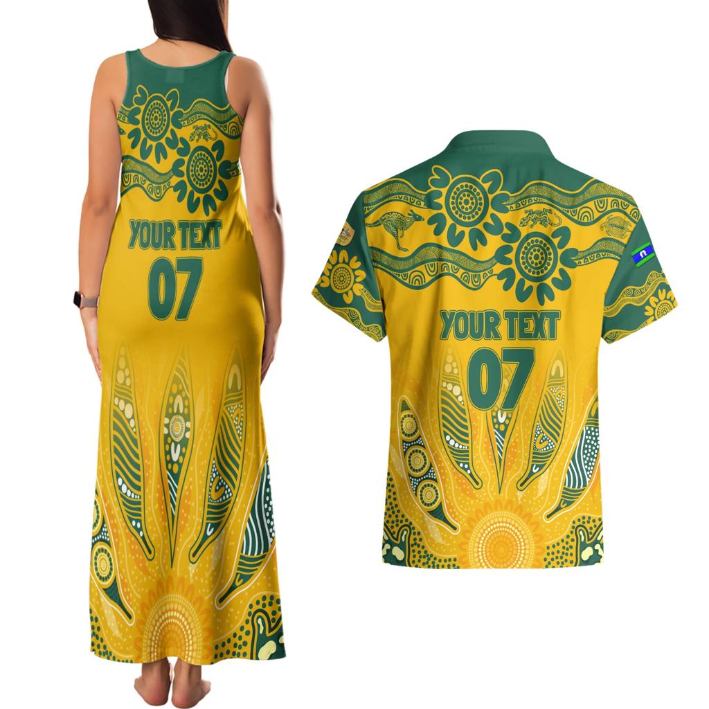 Custom Socceroos NAIDOC Week 2024 Couples Matching Tank Maxi Dress and Hawaiian Shirt Indigenous Burning Fire National Colors