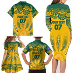 Custom Socceroos NAIDOC Week 2024 Family Matching Long Sleeve Bodycon Dress and Hawaiian Shirt Indigenous Burning Fire National Colors