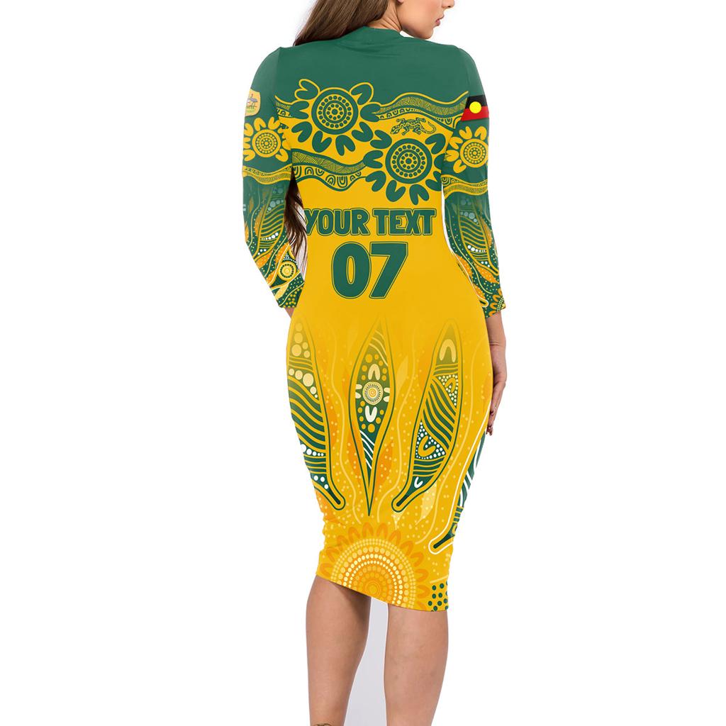 Custom Socceroos NAIDOC Week 2024 Family Matching Long Sleeve Bodycon Dress and Hawaiian Shirt Indigenous Burning Fire National Colors