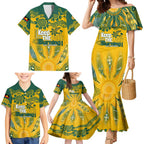 Custom Socceroos NAIDOC Week 2024 Family Matching Mermaid Dress and Hawaiian Shirt Indigenous Burning Fire National Colors