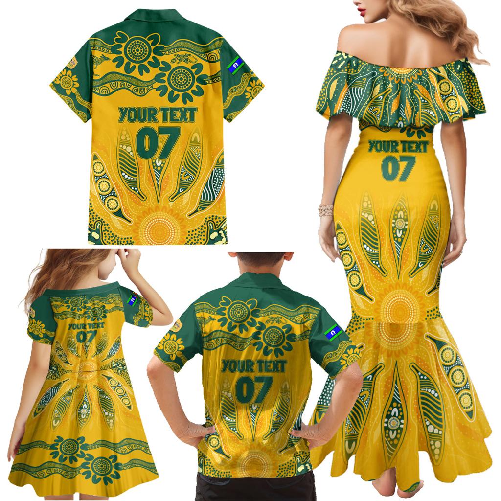 Custom Socceroos NAIDOC Week 2024 Family Matching Mermaid Dress and Hawaiian Shirt Indigenous Burning Fire National Colors