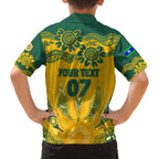 Custom Socceroos NAIDOC Week 2024 Family Matching Off Shoulder Long Sleeve Dress and Hawaiian Shirt Indigenous Burning Fire National Colors