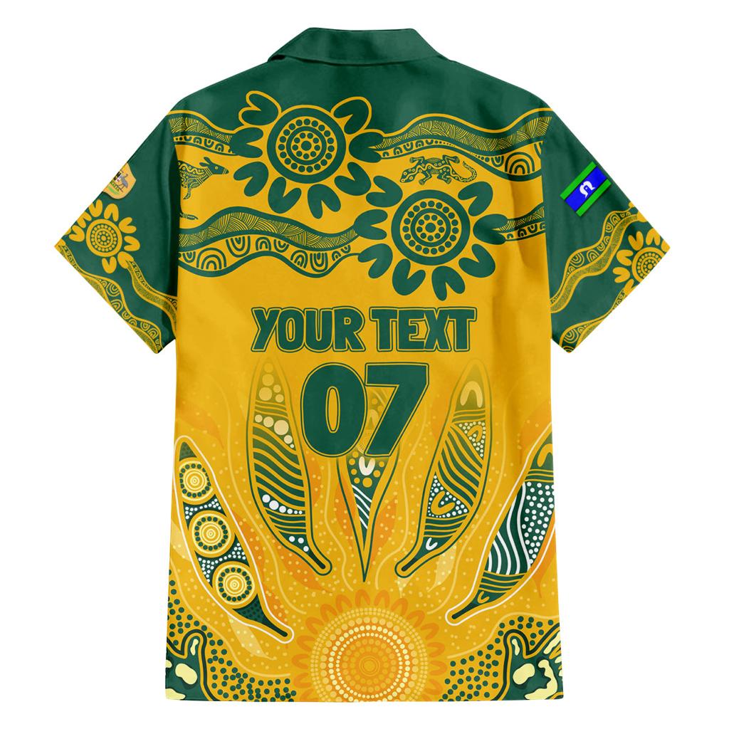 Custom Socceroos NAIDOC Week 2024 Family Matching Off Shoulder Long Sleeve Dress and Hawaiian Shirt Indigenous Burning Fire National Colors