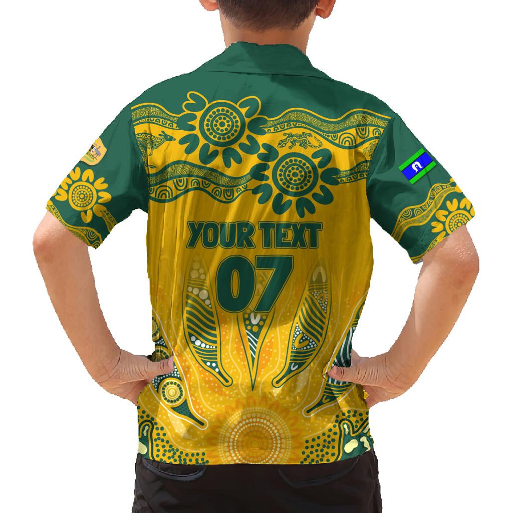 Custom Socceroos NAIDOC Week 2024 Family Matching Off Shoulder Maxi Dress and Hawaiian Shirt Indigenous Burning Fire National Colors