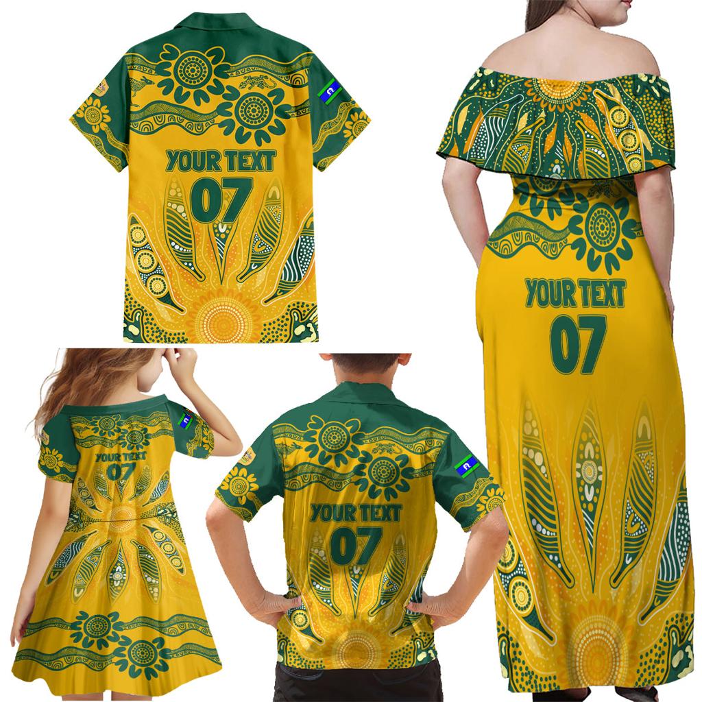 Custom Socceroos NAIDOC Week 2024 Family Matching Off Shoulder Maxi Dress and Hawaiian Shirt Indigenous Burning Fire National Colors
