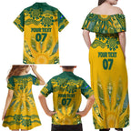 Custom Socceroos NAIDOC Week 2024 Family Matching Off Shoulder Maxi Dress and Hawaiian Shirt Indigenous Burning Fire National Colors