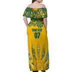 Custom Socceroos NAIDOC Week 2024 Family Matching Off Shoulder Maxi Dress and Hawaiian Shirt Indigenous Burning Fire National Colors