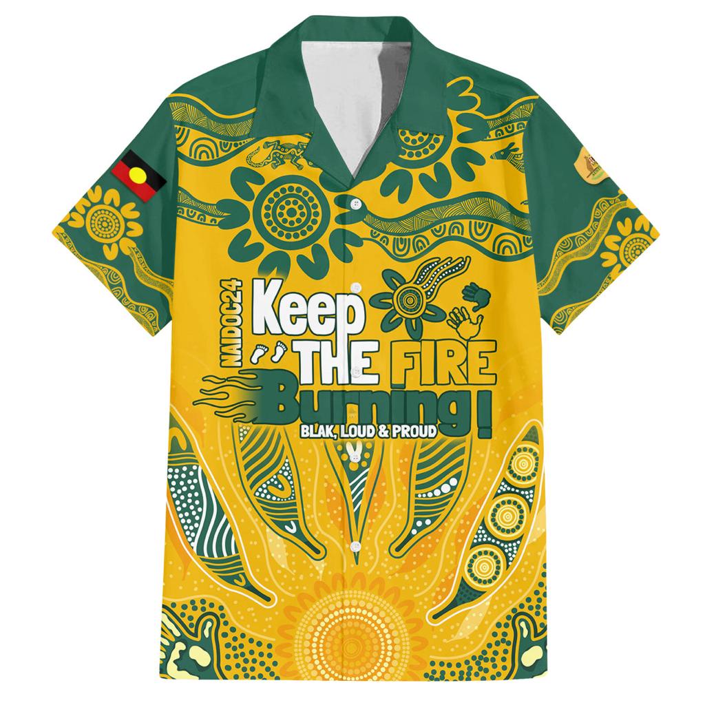 Custom Socceroos NAIDOC Week 2024 Family Matching Off Shoulder Short Dress and Hawaiian Shirt Indigenous Burning Fire National Colors