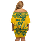 Custom Socceroos NAIDOC Week 2024 Family Matching Off Shoulder Short Dress and Hawaiian Shirt Indigenous Burning Fire National Colors