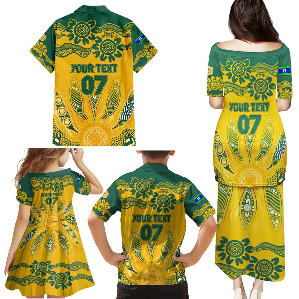 Custom Socceroos NAIDOC Week 2024 Family Matching Puletasi and Hawaiian Shirt Indigenous Burning Fire National Colors