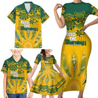 Custom Socceroos NAIDOC Week 2024 Family Matching Short Sleeve Bodycon Dress and Hawaiian Shirt Indigenous Burning Fire National Colors