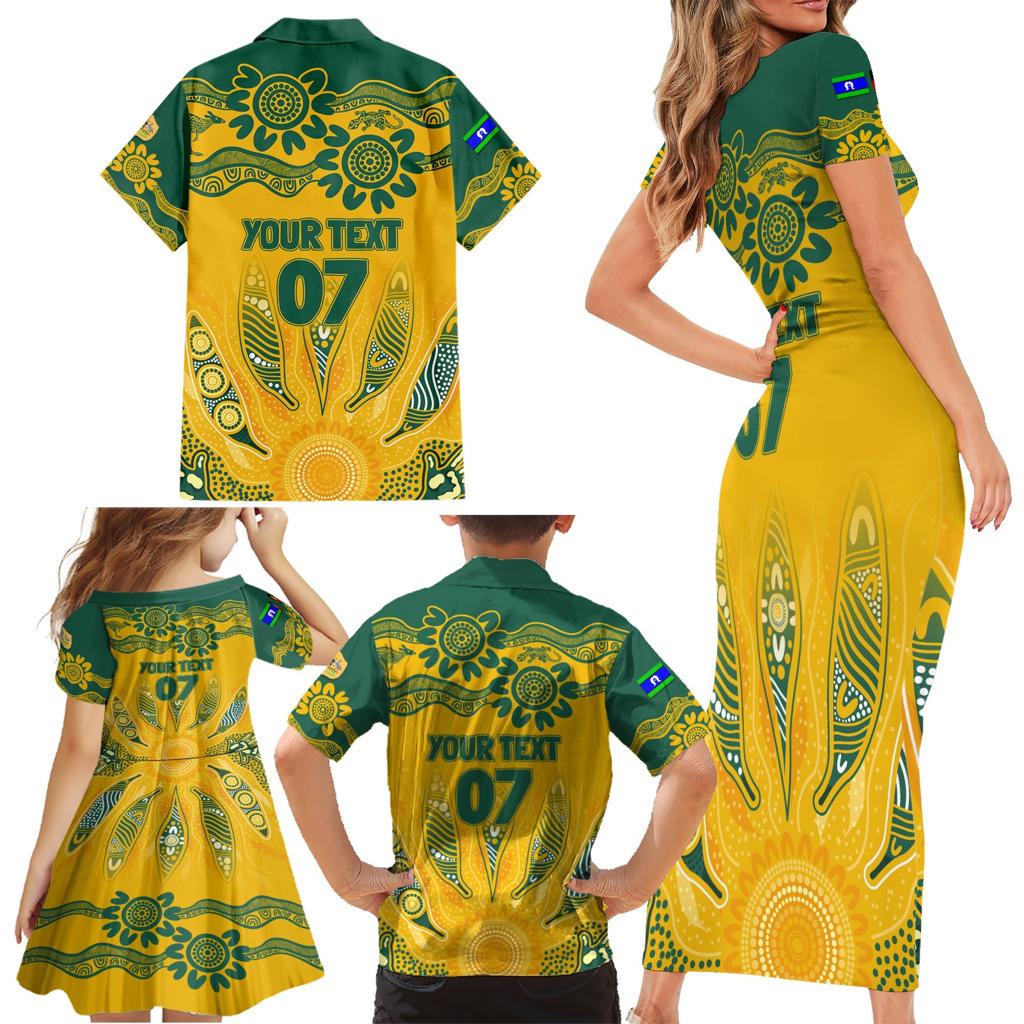 Custom Socceroos NAIDOC Week 2024 Family Matching Short Sleeve Bodycon Dress and Hawaiian Shirt Indigenous Burning Fire National Colors