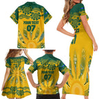 Custom Socceroos NAIDOC Week 2024 Family Matching Short Sleeve Bodycon Dress and Hawaiian Shirt Indigenous Burning Fire National Colors