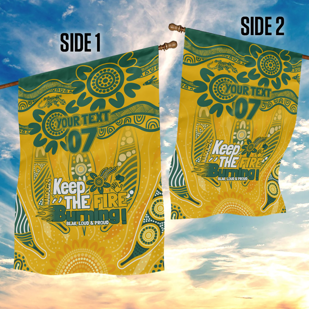 Custom Socceroos NAIDOC Week 2024 Garden Flag Indigenous Burning Fire National Colors