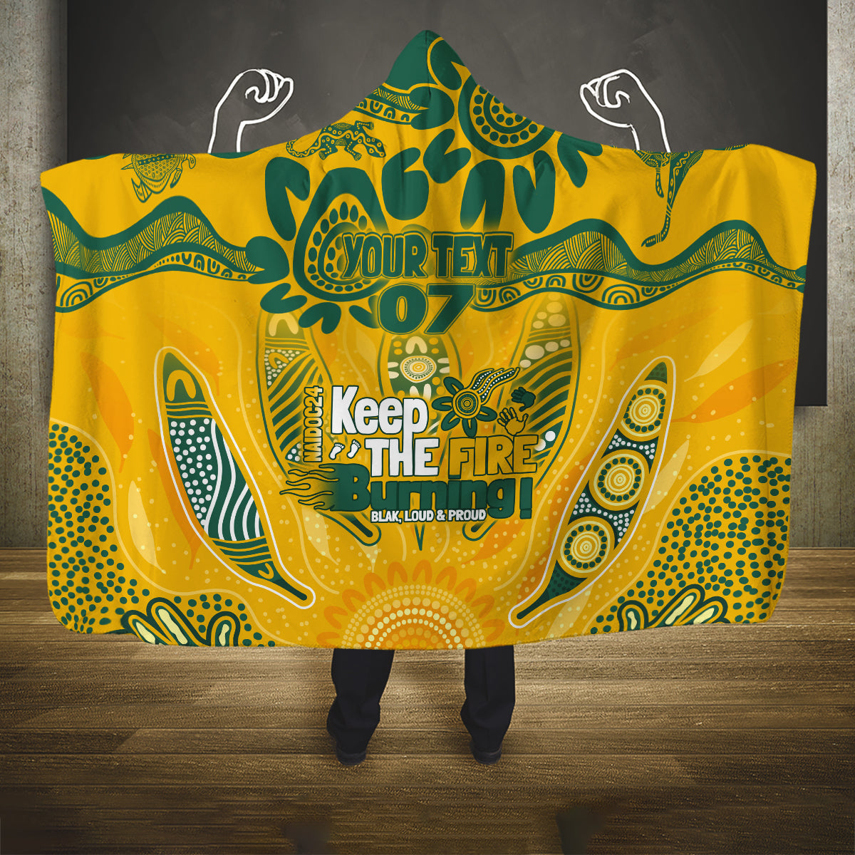 Custom Socceroos NAIDOC Week 2024 Hooded Blanket Indigenous Burning Fire National Colors