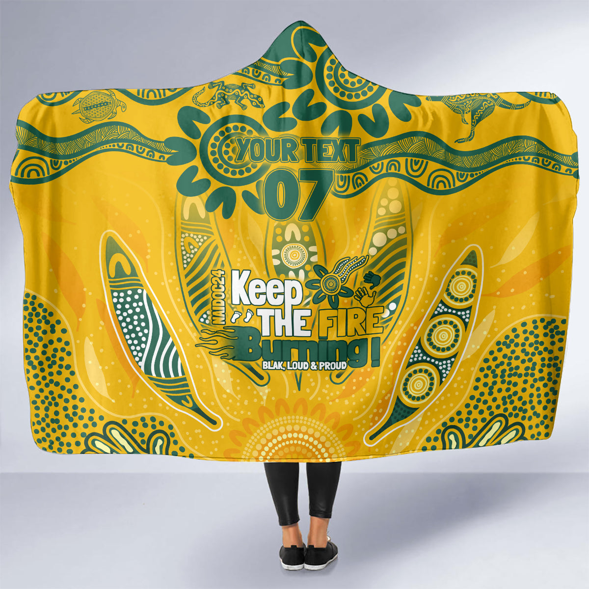 Custom Socceroos NAIDOC Week 2024 Hooded Blanket Indigenous Burning Fire National Colors