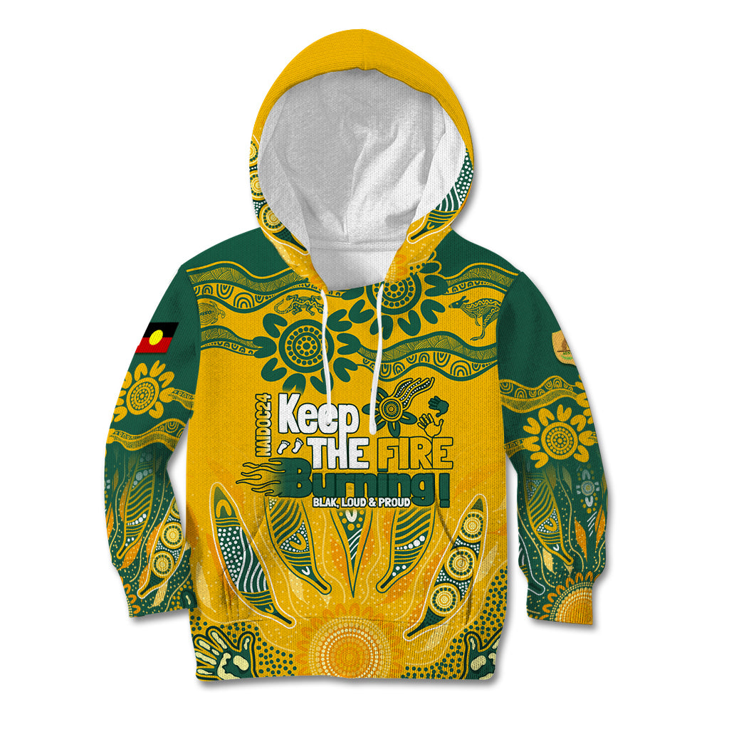 Custom Socceroos NAIDOC Week 2024 Kid Hoodie Indigenous Burning Fire National Colors
