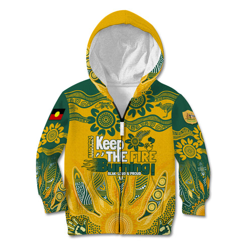 Custom Socceroos NAIDOC Week 2024 Kid Hoodie Indigenous Burning Fire National Colors