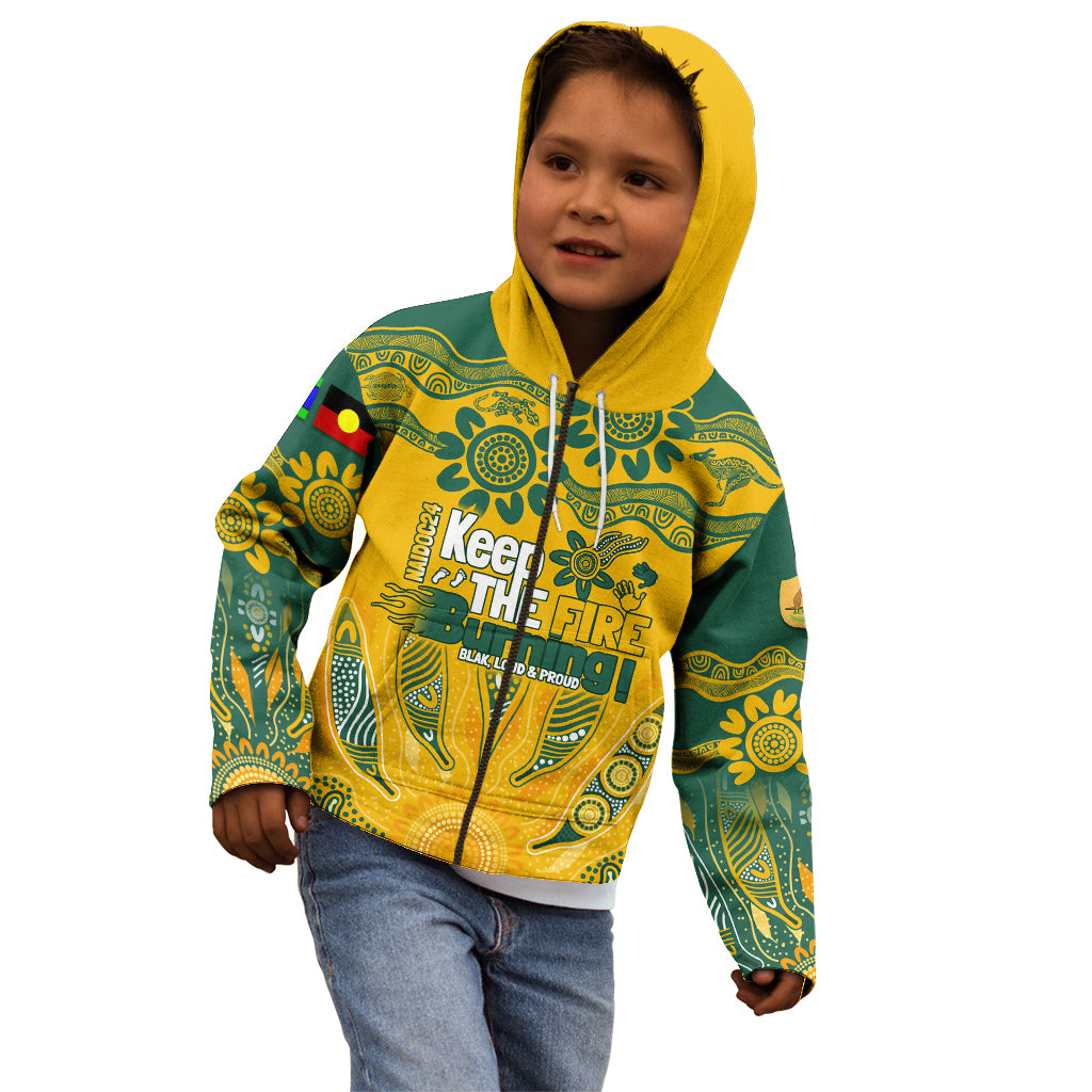 Custom Socceroos NAIDOC Week 2024 Kid Hoodie Indigenous Burning Fire National Colors