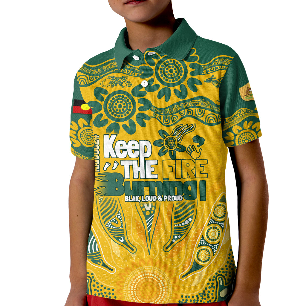 Custom Socceroos NAIDOC Week 2024 Kid Polo Shirt Indigenous Burning Fire National Colors